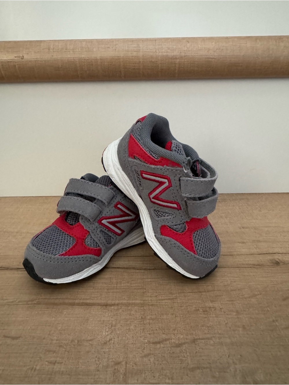 New Balance Kids Gray & Red Velcro Athletic Sneakers